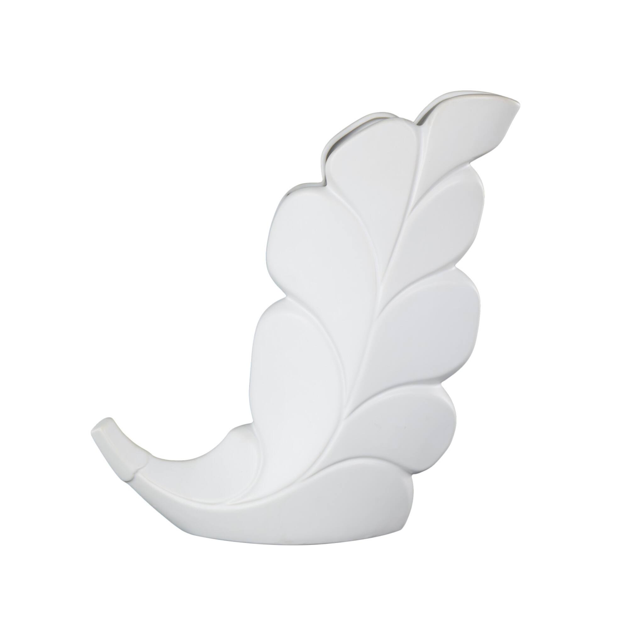 15" White Leaf Ceramic Slanted Decorative Vase